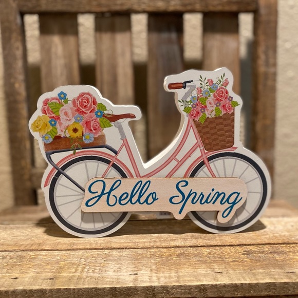 Bicycle Decor Bundle, Bicycle Wood Sign Enjoy The Ride Wall & Hello Spring Decor - Picture 15 of 16